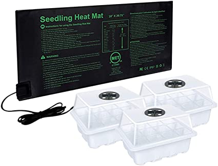 Eyourlife Seed Starter Kit - 10" x 20.75" MET Standard Seedling Heat Mat and 3 Packs 12 Cell Seed Starting Tray w/ Humidity Vented Domes and Base - Germination Tray Kit for Seeds Growing Propagation