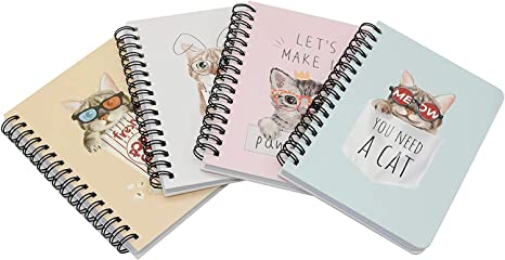 Spiral Notebook, 4 Pcs A6 Cat Design Thick Hardcover 8mm Ruled 4 Color 80 Sheets -160 Pages Journals for Study and Notes (4 Pcs Cat, A6)