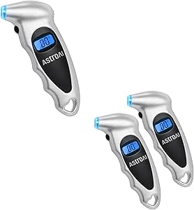 AstroAI Digital Tire Pressure Gauge 0-150PSI（Accurate in 0.1 Increments），4 Units for Car Truck Bicycle with Backlight LCD and Presta Valve Adaptor, Silver (1 Pack 2pack)