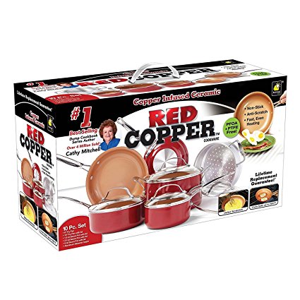 Red Copper Ceramic Non-Stick 10 Piece Cookware Set by BulbHead