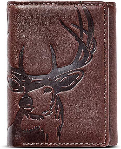 HOJ Co. DEER Trifold Wallet | Nappa Full Grain Leather | Men's Leather Trifold Wallet | Deer Wallet | Hunter Gift