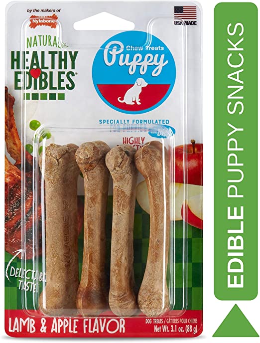 Nylabone Healthy Edibles Puppy Chew Treats, Lamb & Apple, Petite, 4 Count