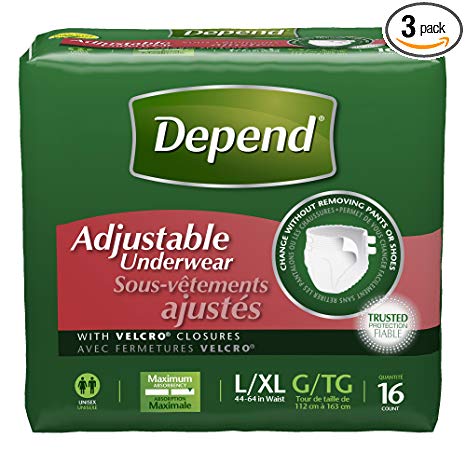 Depend Adjustable Incontinence Underwear, Maximum Absorbency, L/XL (Pack of 3)
