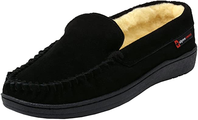 Alpine Swiss Yukon Mens Genuine Suede Shearling Slip On Moccasin Slippers