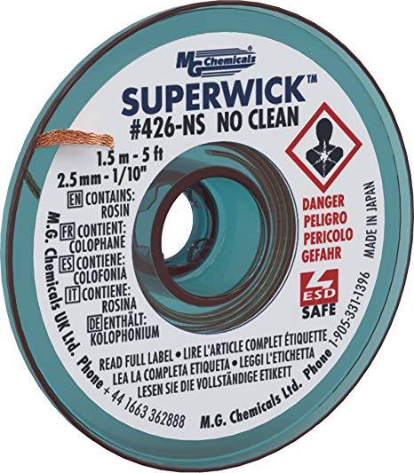 MG Chemicals #4 No Clean Super Wick Desoldering Braid, 0.1" Width x 5' Length, Blue