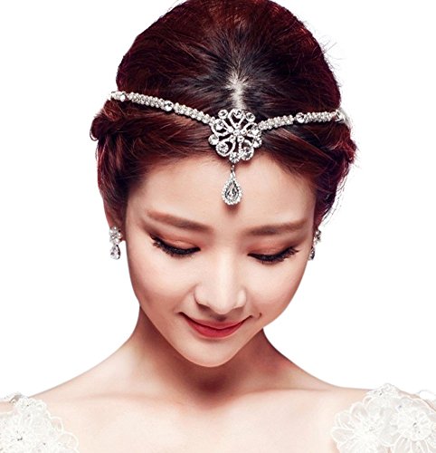 Eternity J. Vintage Elegant Handmade Pearl Hair Band Wedding Sparkle Pendant Headband Princess Tiara