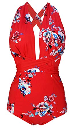 COCOSHIP Retro One Piece Backless Bather Swimsuit High Waisted Pin Up Swimwear(FBA)