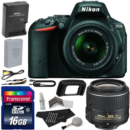 Nikon D5500 DX-format Digital SLR w/ 18-55mm VR II Kit Black, Transcend 16 GB Class 10 SDHC Flash Memory Card, Polaroid 5 Piece Camera Cleaning Kit & Accessory Bundle International Version No Warranty