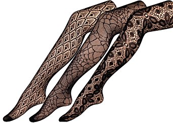 Chirrupy Chief Assorted-Pack Patterned Fishnet Pantyhose 3 Designs Per L XL XXL