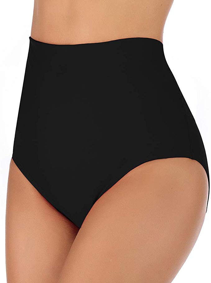 Micosuza Women's Ultra High Waist Bikini Bottoms Shape Control Ruched Swim Shorts Swimsuit Bottoms
