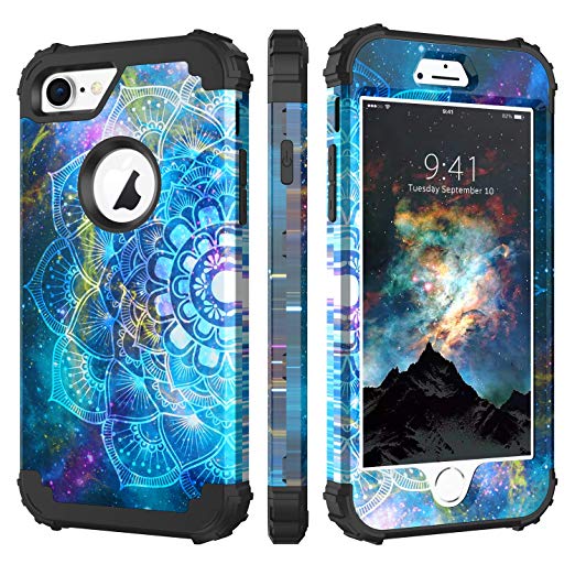 BENTOBEN iPhone 7 Case iPhone 8 Case, Three Layer Hybrid Hard PC Soft Rubber Heavy Duty Rugged Bumper Shockproof Full Body Durable Protective Phone Cases Cover for iPhone 7/8 (4.7"), Mandala in Galaxy