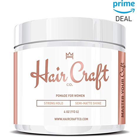Hair Craft Co. Women’s Pomade/Gel 4oz - Best Semi-Matte Finish Shine - Strong Hold – Styling Product, Salon Approved - Water Based/Soluble - Defining Texture & Scented - Straight/Thick/Wavy Hair