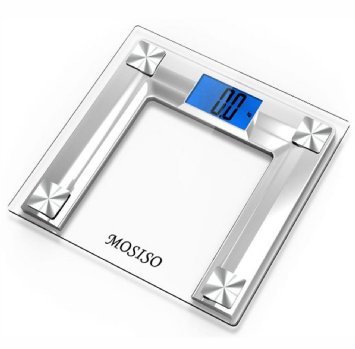 Mosiso - High Accuracy Digital Bathroom Scale with 4.3" Blue Backlight Display and "Smart Step-On" Technology [NEWEST VERSION] (Silver)