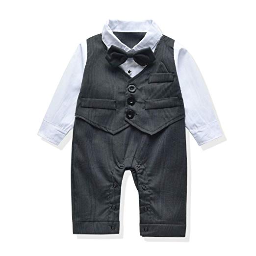 Baby Boys Clothes Infant Boys Bowtie Gentleman Tuxedo Jumpsuit Overalls Rompers for Wedding Party