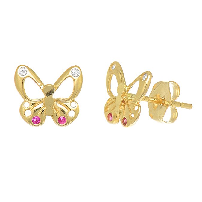 JewelStop 14k Real Yellow Gold Butterfly Post Stud CZ Earrings Kids Small