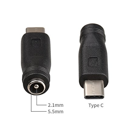 Onite 2 PCS DC Plug Tips Female Connectors to Male Jack, (5.5x2.1mm to Type C)