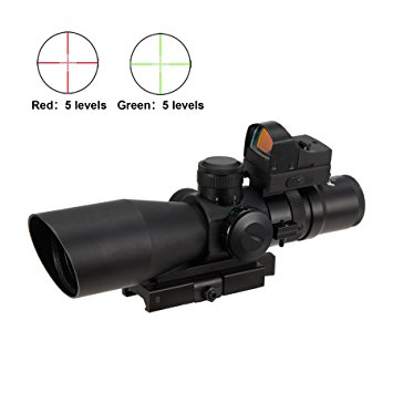 Pinty Premium 2-in-1 combo 3-9x42EG Rangefinder Mil Dot Tactical Quick Release Reticle Riflescope with Red Dot Sight