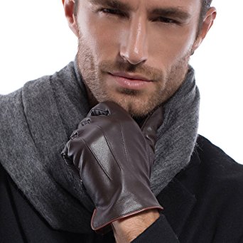 MATSU Luxury Men Winter Warm Lambskin Leather Gloves M1006