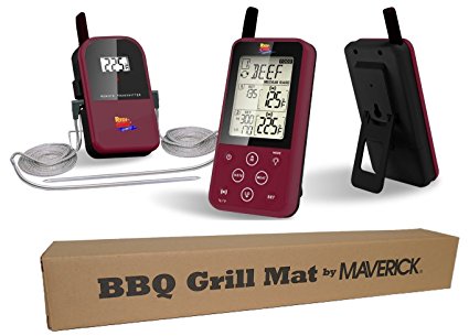 Maverick ET-733 Black wireless bbq thermometer with Maverick bbq Grill Mat Burgundy