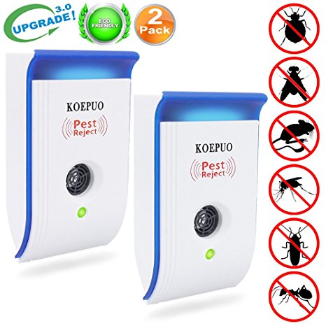 KOEPUO Ultrasonic Pest Repeller, Electronic Pest Repellent Indoor Plug In Pest Control for Spiders, Insects, Cockroaches, Fleas, Flies, Roaches, Bugs, Ants, Mice, Mosquitoes, Rodents (2 Pack)