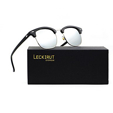 Leckirut Semi Rimless Polarized Sunglasses Women Men Retro Sun Glasses