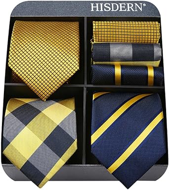 HISDERN Mens Ties Extra Long Tie and Pocket Square Set 63 Inch XL Tie Pack Collection Gift Box Necktie Lot 3 PCS