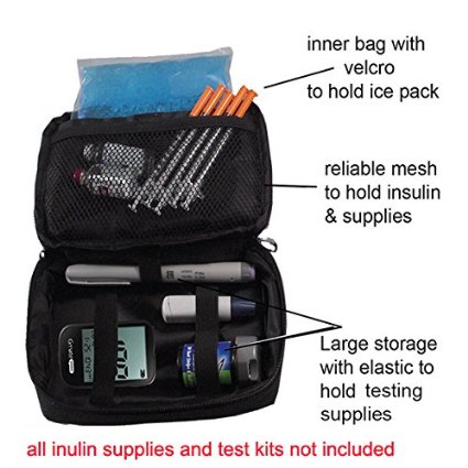 Diabetic Organizer Cooler Bag-for Insulin, Testing Supplies ,With Ice Pack Included (1X ICE PACK)
