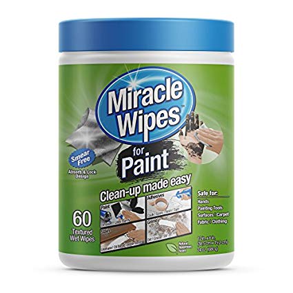 MiracleWipes for Paint Cleanup - All Purpose Cleaner, Brushes, Wet Paint, Caulking, Hands, Epoxy, Acrylic, DIY - Removes Grease, Grime, Oils, Adhesives & More - Cleaning Supplies - (60 Count)
