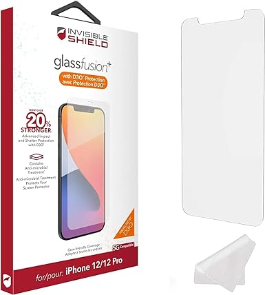 InvisibleShield Glass Fusion  Screen Protector for iPhone 12 and iPhone 12 PRO - Strongest Hybrid D3O Protection, Case-Friendly, Scratch & Impact Resistant, HD Clarity - Clear