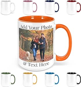 Custom Coffee Mugs - Personalized Coffee Mugs with Photo Text, Customized Ceramic Coffee Mug - Customizable Mug, Funny Mug, Personalized Gifts, Custom Mug with Photo - Add Your Photo - 15oz Orange