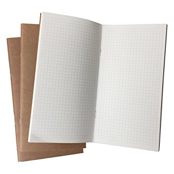 Travelers Notebook Inserts Grid Paper 3-Pack 4.5 x 8.5 Inch 100gsm Thick Standard Size Graph Refill, 192 Pages - Perfect for Diagrams and Charts