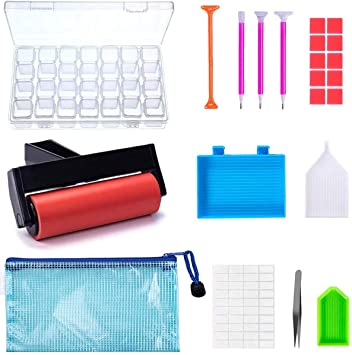 22 Pieces 5D Diamond Painting Tools and Accessories Kits with Diamond Painting Roller and Diamond Embroidery Box for Adults or Kids