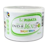 Ritek Ridata White Inkjet Hub Printable 16X DVD-R Media 50 Pack in Plastic Wrap DRD-4716-RDIW50N