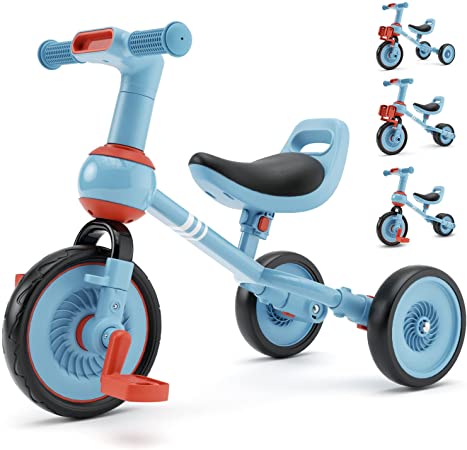 GLAF 4 in 1 Kids Tricycles for 1 2 3 4 Years Old Boys Girls Trikes Toddler Tricycle 1 to 3 Years Old Baby Balance Bike Toddler Bike 2 Year Old with Detachable Pedal