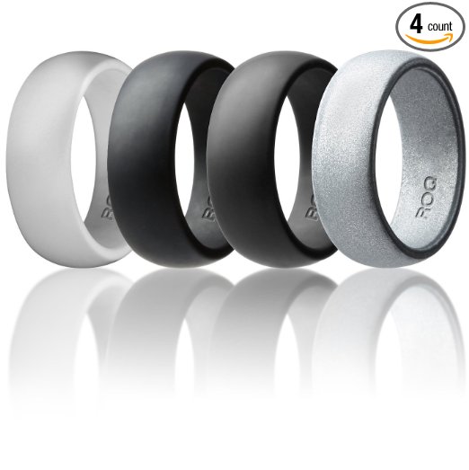 Silicone Wedding Ring For Men By ROQ Affordable Silicone Rubber Band, 7 Pack, 4 Pack & Singles - Camo, Metal Look Silver, Black, Grey, Light Grey