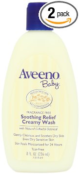 Aveeno Baby Soothing Relief Creamy Wash, Fragrance Free, 8 Ounce  (Pack of 2)