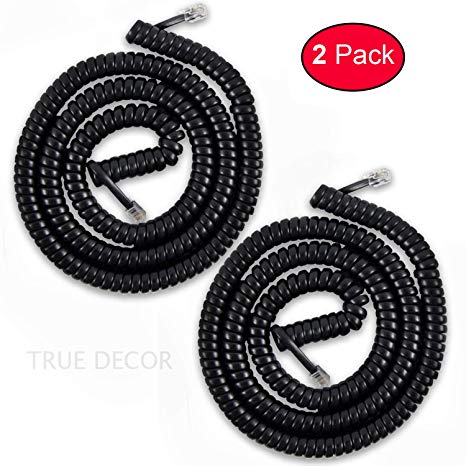 Telephone Cord Handset Cord Telephone Handset Coiled Cord Cable Telephone Spiral Cable 25 ft Uncoiled Black (Pack of 2)