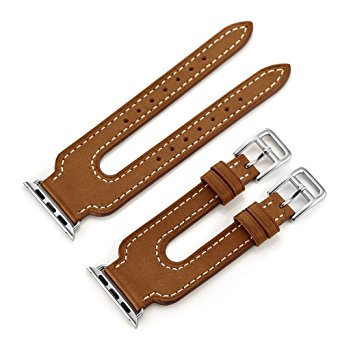 EloBeth for Apple Watch Band Series 2 Series 1, Apple Watch Leather Band, iWatch Band Genuine Leather Band Wrist Watch Band with Adapter for Apple Iwatch (Double Cuff Brown 38mm)