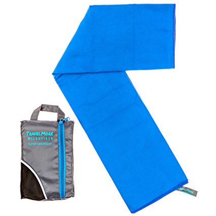 Travel Towel Extra Large (30" x 50") With Built-in Hook & Carrying Case - Perfect As Microfiber Camping Towel , Hiking Towel , Gym Towel , or Yoga Mat Towel
