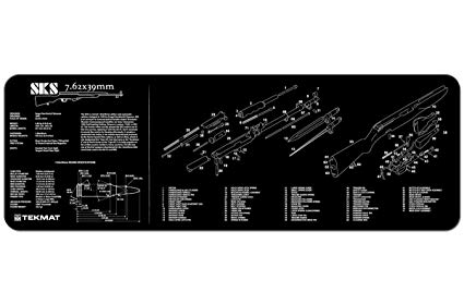 TekMat SKS Cleaning Mat / 12 x 36 Thick, Durable, Waterproof / Long Gun Cleaning Mat with Parts Diagram and Instructions / Armorers Bench Mat / Black