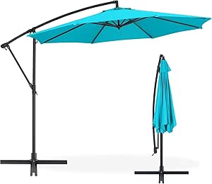 ABCCANOPY Cantilever Patio Umbrella 10FT - Outdoor Umbrella with Tilt, 360-Degree Rotation & Cross Base, Offset Hanging Umbrella Waterproof Solution-Dyed Canopy for Yard, Poolside, Garden, Turquoise