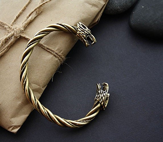 Fenrir viking nordic celtic brass bronze warrior bracelet FREE SHIPPING unisex custom wolf bracelet Fenrir Fenrisúlfr Hróðvitnir Vánagandr Viking Pagan Gothic Wolf Head Bracelet