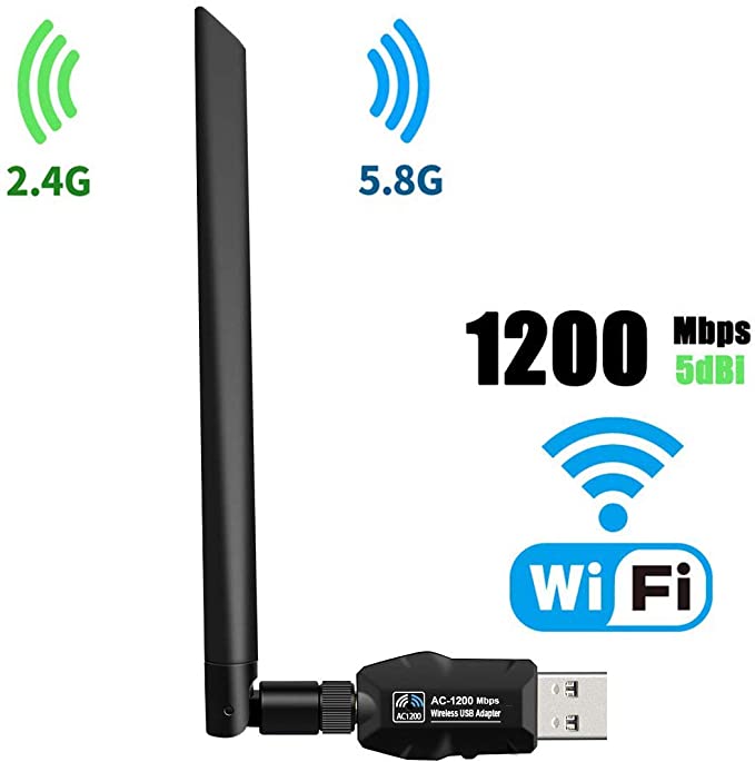 USB Wifi Adapter, USB 3.0 Wifi Dongle 1200Mbps Wireless Network Adapter with Dual Band 2.4GHz/300Mbps   5GHz/866Mbps 5dBi High Gain Antenna for PC Laptop Destop Win XP/7/8/10, Mac OS 10.6-10.15, Linux