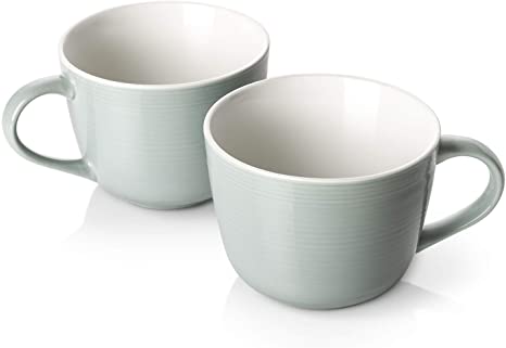 DOWAN Porcelain Coffee Mug Set - 17oz Large Jumbo Wide-mouth Soup Bowl and Cereal Mugs for Cappuccino, Coffee,Tea, Cereal, Ice Cream, Set of 2, Gray