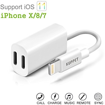 iPhone 8 Adapter & Splitter, KUPPET Dual Lightning Headphone Audio & Charge Adapter for iPhone 7 / 7 Plus, iPhone 8 / 8 Plus, iPhone X