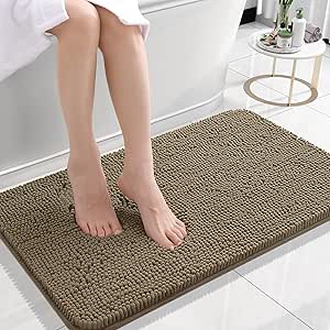 OLANLY Bathroom Rugs 24x16, Extra Soft Absorbent Chenille Bath Rugs, Non-Slip, Dry Quickly, Machine Washable, Bath Mats for Bathroom Floor, Tub and Shower, Tan