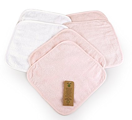 Arus Baby Organic Turkish Cotton Soft Sensitive Natural Washcloths, 6 Pack (4 Pink, 2 White), 12"x12"