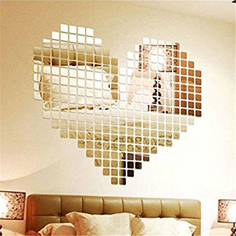 LQZ(TM) 100pcs Silver Acrylic 3D Mural Wall Sticker Mosaic Mirror Effect Sofa Room Home Decor DIY