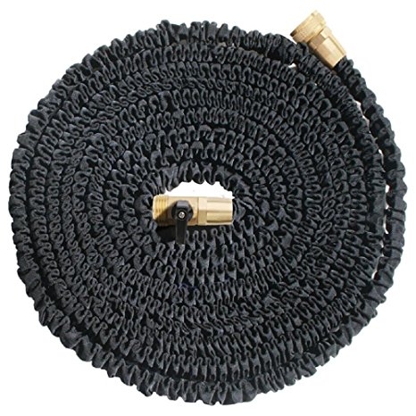 KLAREN® 75ft Heavy Duty Expandable Hose (Black), Upgraded Brass Fittings and Shut-off Valve, Toughest, Flexible, Expanding Garden / Utility Hose 75 foot