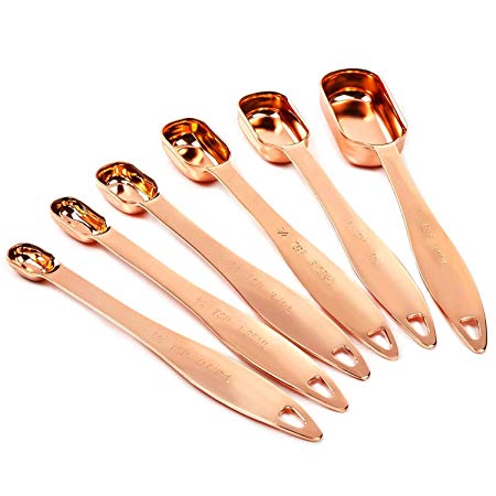 Premium Heavy gauge Copper Measuring Spoon Set, 6 pieces – Copper Plated Stainless Steel Heavy Duty Measure Spoons with Polished Copper Finish - Rustic & Farmhouse Kitchen Décor